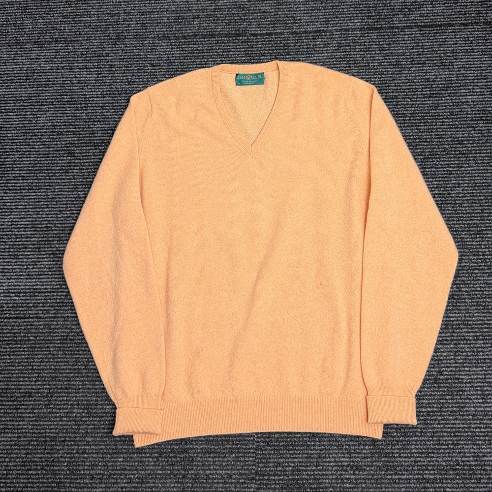 Alan Paine Sweater Men UK 46 EUR 54 XL Orange Cashmere V Neck Knit Great Britain